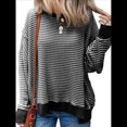 thumbnail image 3 of Sudadera Holgada de Otoño para Mujer, Informal, de Punto A Rayas, Larga, Cuello Redondo, Abertura, Tipo Túnica Negro L, 3 of 8