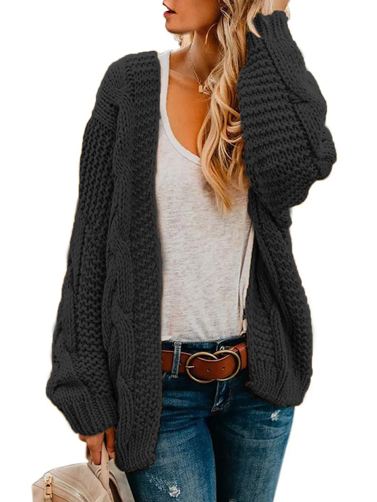 Fantaslook Cable Knit Cardigan for Women Loose Chunky Cardigan Open ...