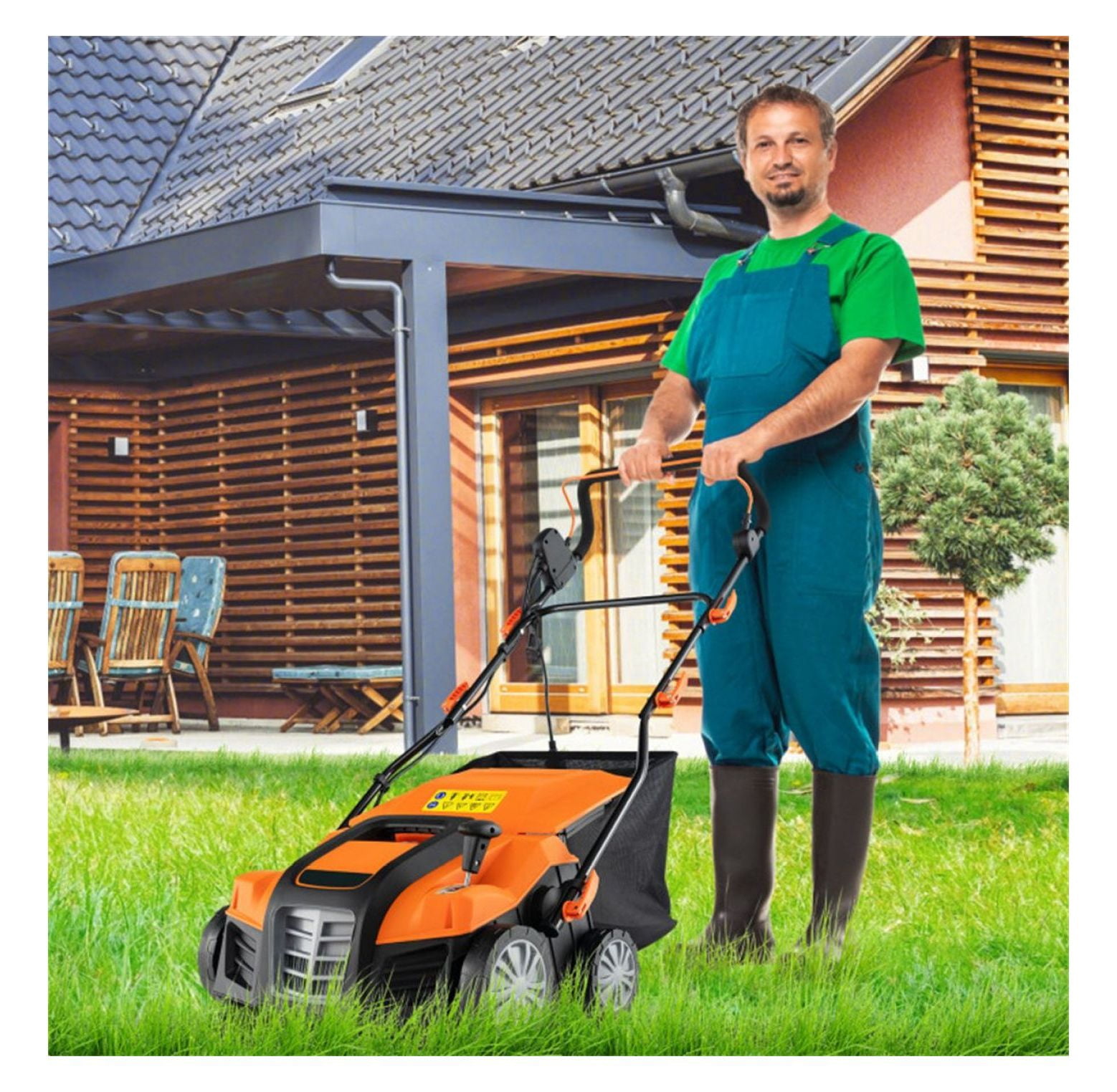 Electric Lawn Dethatcher, 16-Inch Corded Scarifier - 2-in-1 Adjustable Depth, Large Bag, Folding Design for Home Lawn Care - Orange