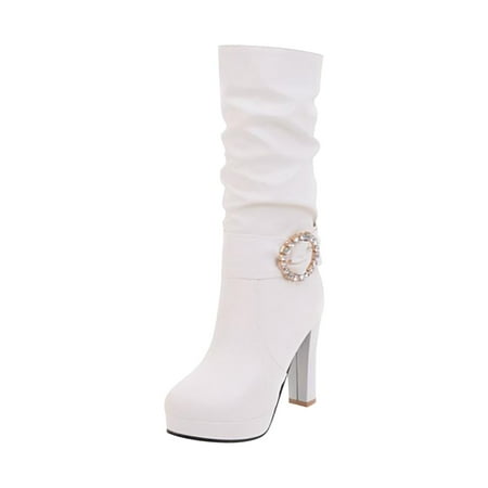 

Fesfesfes Riding Boots For Women Shoes Fashion Solid Color Mid-calf Round Toe High Heel Slip-on Knight US:7.5(40)