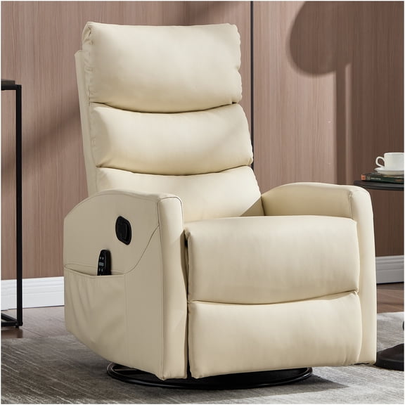 JERFIT Power Lift Recliner Chair with Heat Massage, Swivel Rocker for Elderly, PU Leather Reclining Chair with Vibrating Lumbar Support for Living Room, Beige