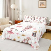 Feelyou Kawaii Pink Nutcracker Bed Sheets, Christmas Princess Bowknot King Sheets, Teen Kid Child Sheet Set, Lightweight Room Decor, 4pcs