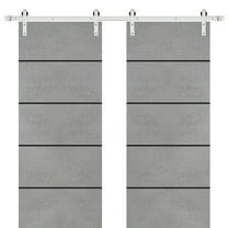 Sturdy Double Barn Door 56 x 84 inches with | Planum 0015 Concrete with Frosted Glass | Stainless Steel 13FT Rail Hangers Heavy Set | Solid Panel Interior Doors