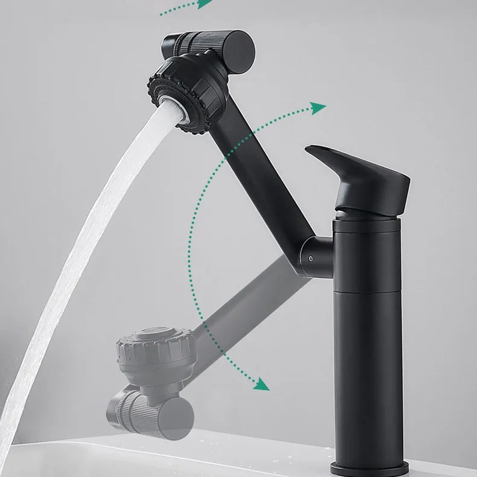 Silver Bathroom Faucet 1080 Degree Swivel Lavatory Basin Sink Faucet 1 Handle Big Angle Spray Aerator Spout Extender Universal Rotating Splash Filter 2 Water Outlet Modes