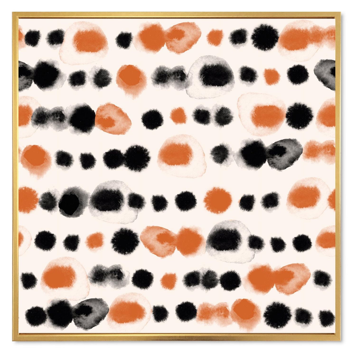 Designart Black and Orange Polka Dots FLOAT FRAME WALL ART