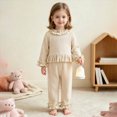 thumbnail image 2 of yboeqw Toddler Girl 2Pcs Outfit Ruffle Collar Long‑Sleeve Top & Pants Soft Casual Loungewear Set for Little Girls,Size 3-4 Years, 2 of 5