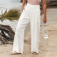 thumbnail image 6 of Fjuchai Womens Wide Leg Pants Female Summer Cotton Linen Solid Color Casual Trousers S-3XL, 6 of 9