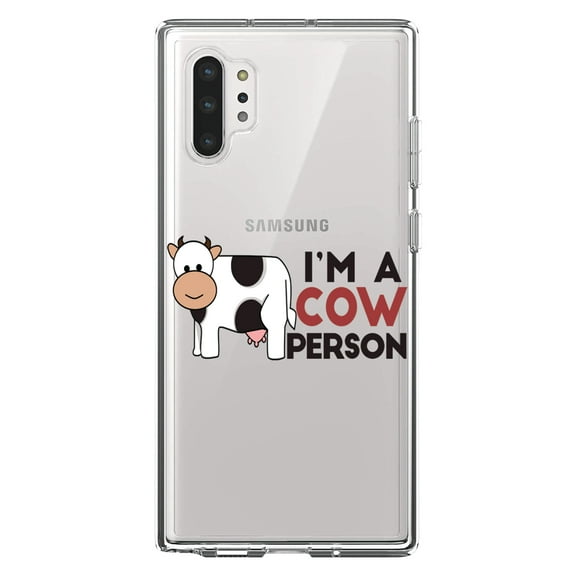 DistinctInk Clear Shockproof Hybrid Case for Galaxy Note 10 PLUS (6.8" Screen) - TPU Bumper Acrylic Back Tempered Glass Screen Protector - I'm A Cow Person