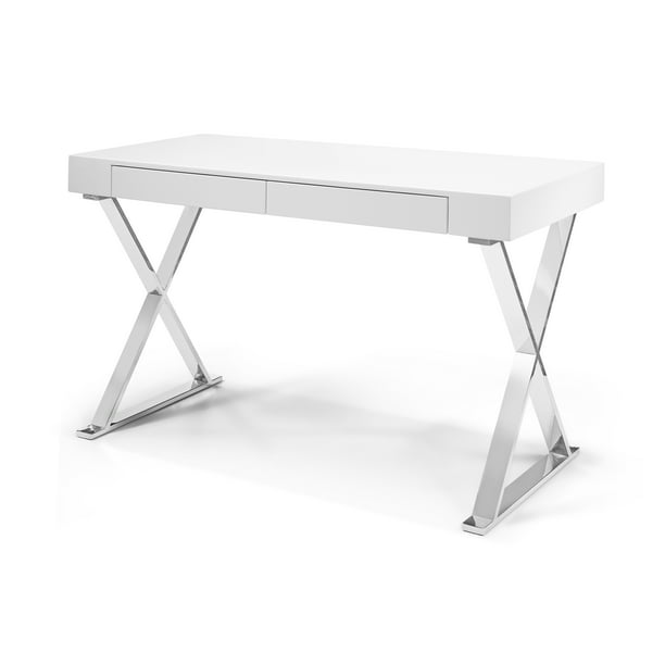 Whiteline Modern Living White Elm, Contemporary White Desk With Drawers