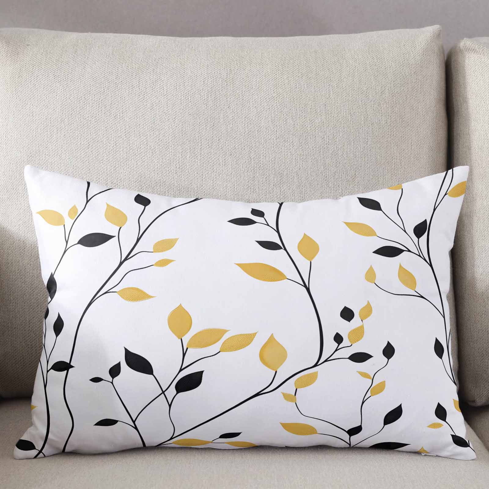 Yellow Black Leaves Throw Pillow Cover 20 x 36 Inch Decorative Pillow Cover Spring Botanical Branches Lumbar Pillowcase Seasonal Rectangle Cushion Case for Couch Sofa Bed Living Room