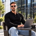thumbnail image 6 of Smawell Men's Long Sleeve Polo Shirt, Black Knit Polo Sweater, Soft Knit with Classic Collar, Button Placket & Ribbed Cuffs for Work Office Casual Wear, 6 of 7