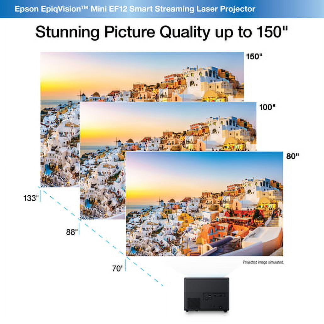 Restored Epson EpiqVision Mini EF12 3LCD Projector, 16:9, Portable, Black (Refurbished)