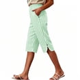 thumbnail image 2 of Cagogo Women Plus Size Capri Pants High Waisted Casual Elastic Waist Striped Cropped Pants with Pockets Beach Vacation Trousers Lounge Travel Summer Clothes, Green XL, 2 of 9