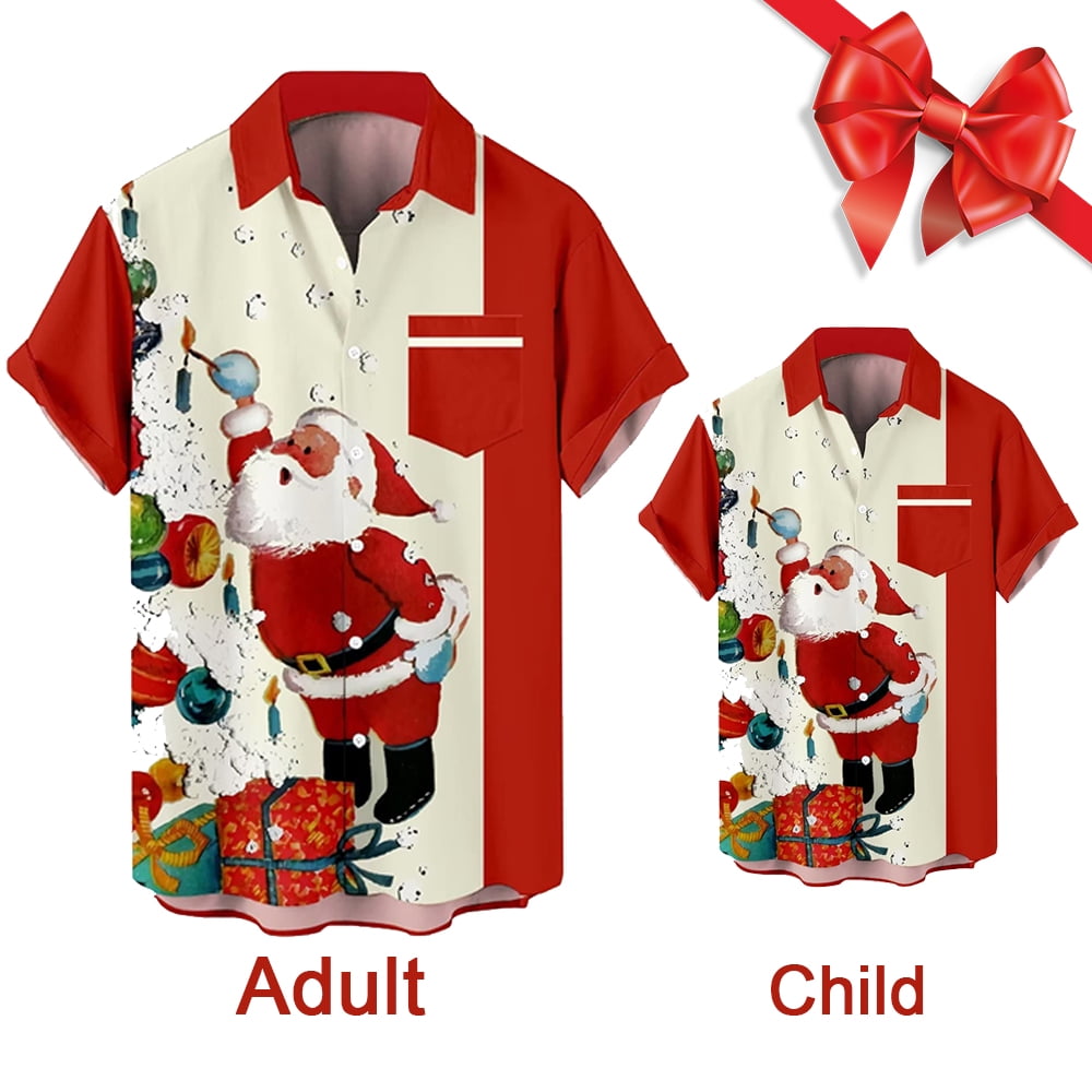 FUNIER Men's Christmas Shirts Short Sleeve Button Down Vintage Bowling