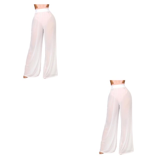 Pantalones de playa Soidarity para mujer, ropa de playa, pierna ancha, cómodos, transpirables, holgados, transparentes, Blanco L 2Conjunto