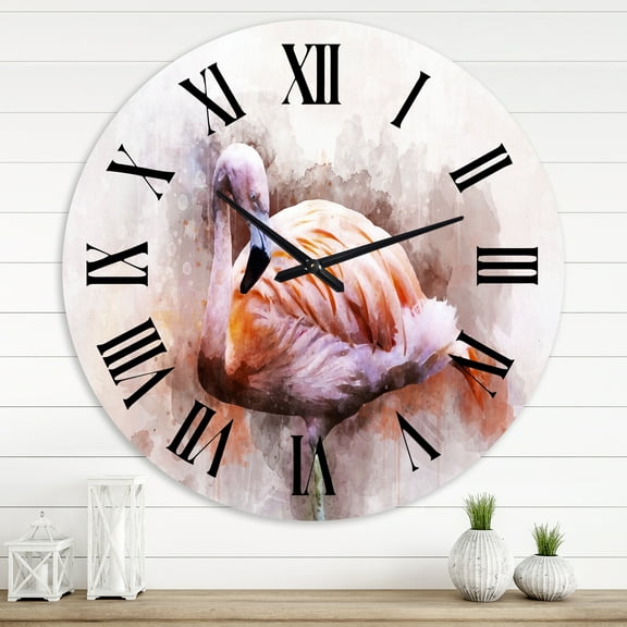Designart 'Portrait Of Pink Flamingo Iii' Farmhouse Wall Clock