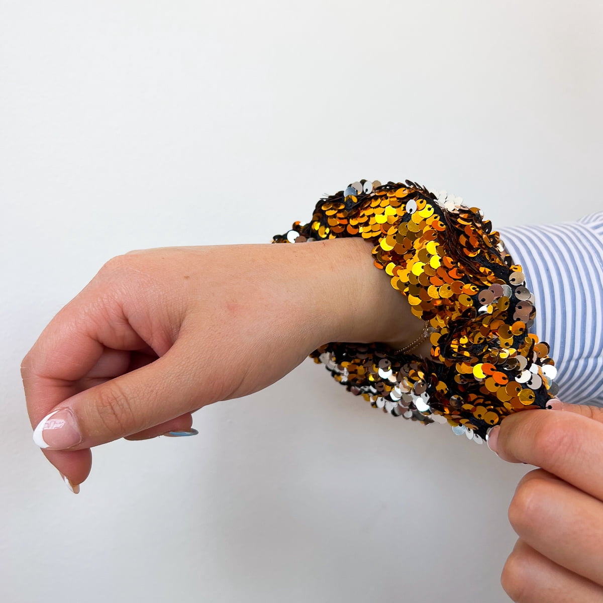 Packed Party “ Sparkle Time ” Gold and Silver Sequined Jumbo Hair Scrunchie, Ponytail Holder