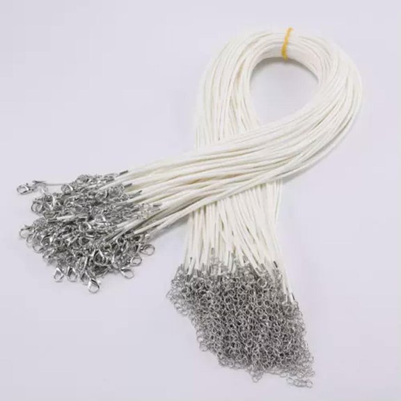 HOOUN 10pcs/lot 1.5mm/2mm Waxed Cotton Cord Necklace with Lobster Clasp 45cm 5cm-White-2.0mm