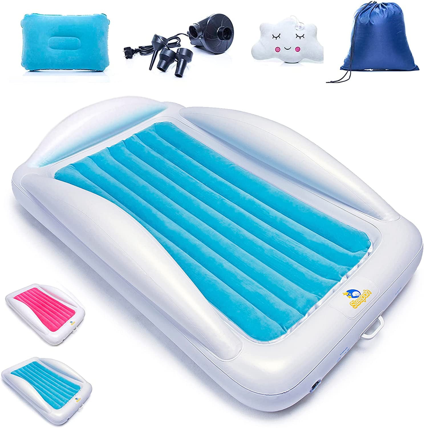 Sleepah Inflatable Toddler Travel Bed Inflatable & Portable Air Mattress Blow up Bed Bed Rails Twin