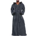 thumbnail image 3 of LangJing Mens Plush Hooded Robes Full Length Fleece Hooded Bathrobe Thick Warm Cozy Bath Shower Robe Absorbent Quick Dry Outdoor Dark Gray,S, 3 of 6