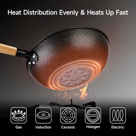 Non-Stick Wok with Steamer Basket, 12 Inches Stir Fry Pan for Induction, Gas, Halogen