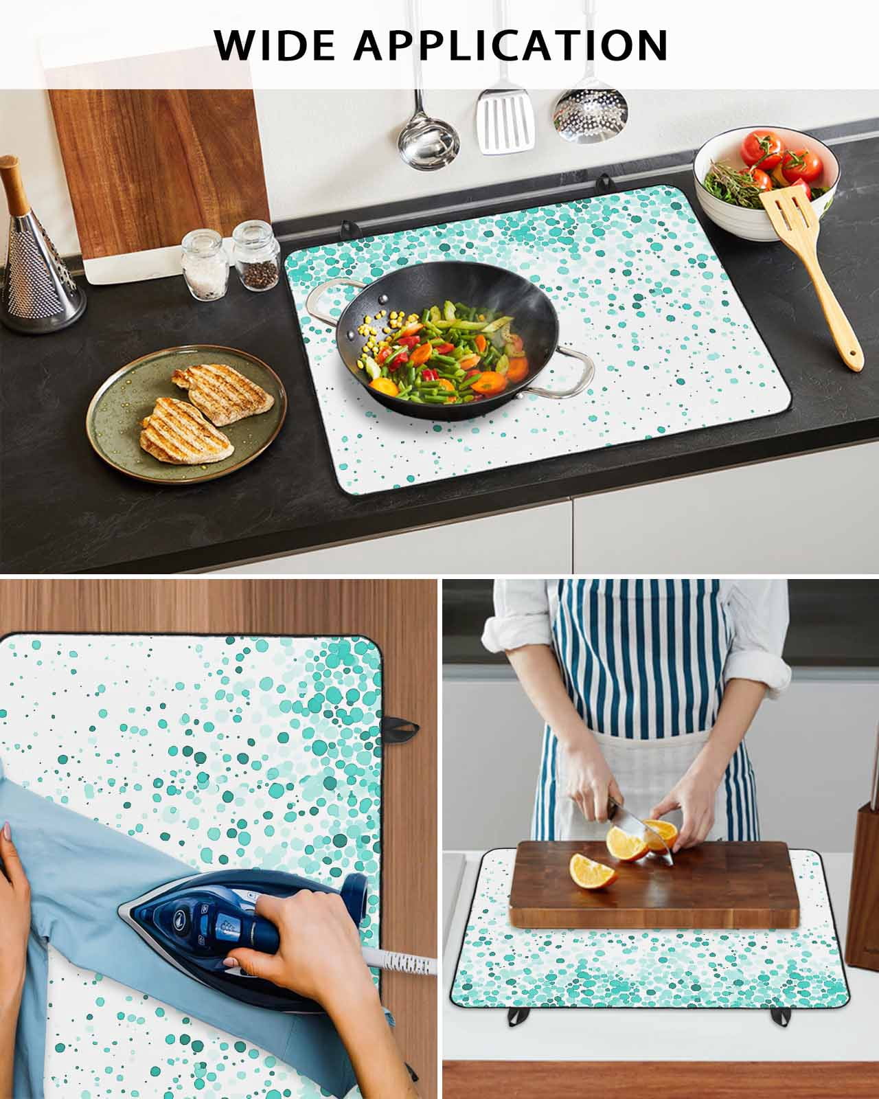 nqOlkjepod Large Induction Cooktop Protector Mat 36"x21", Turquoise Polka Dot Stove Top Covers for Electric Stove, Abstract Modern Art Dots Watercolor Stove Burner Cover Mats, Glass Top Stove Cover