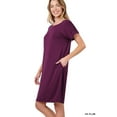 thumbnail image 3 of Women & Plus Round Neck Rolled Sleeve Knee Length Tunic Shirt Dress with Pockets, 3 of 4