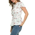 thumbnail image 4 of MODA NOVA Junior's Floral Short Sleeves High Waist Tie Neck Peplum Blouse White XL, 4 of 5
