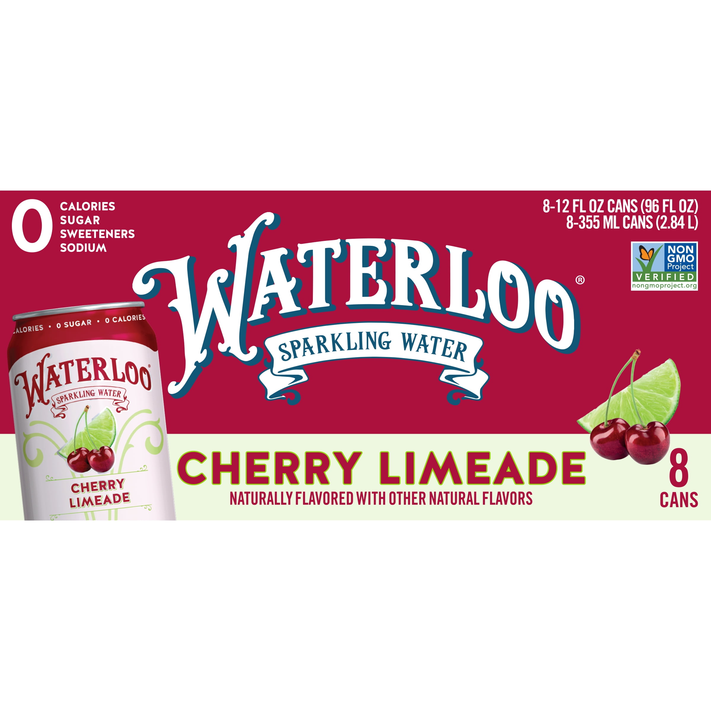 (3 pack) Waterloo Sparkling Water, Cherry Limeade, 12 fl oz, 8 pack cans