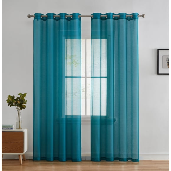 Cortina de ventana HLC.ME semitransparente de gasa, 2 paneles, 54 x 84 cm, color aguamarina