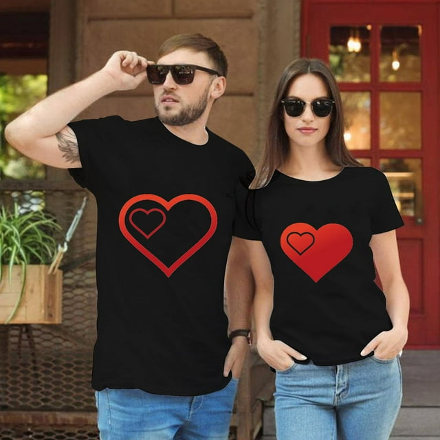 EGNMCR Men's Valentine's Day Printed Pattern Short Sleeve Round Neck Loose T-shirt