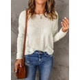 thumbnail image 2 of Asyoly Women Crochet Knit Pullover Sweater Crewneck Long Sleeve Lightweight Solid Color Jumper Tops, 2 of 6