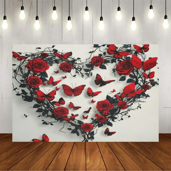 Wall Background Festival Party Decoration Activity Photo Booth Backdrop Props Red Butterfly Wreath (3) 5x3 ft
