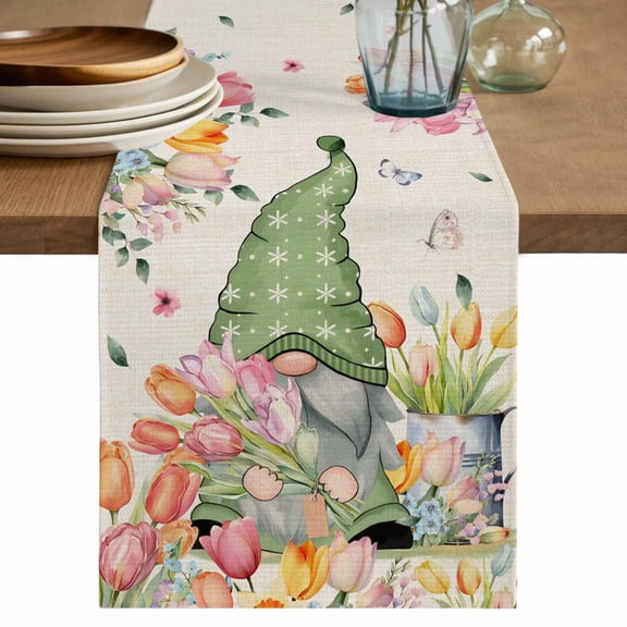 Table Runner 72 Inches Long for Kitchen Dining, Easter Gnomes Tulip Dresser Scarf Farmhouse, Dining Table Decorations for Wedding/Parties, Flowers Spring Floral Vintage Botanical 13 x 72 In