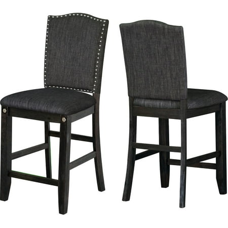 Best Quality Furniture Counter Height Chair (Set of 2) Nail Head Trim, Dark Gray or Dark