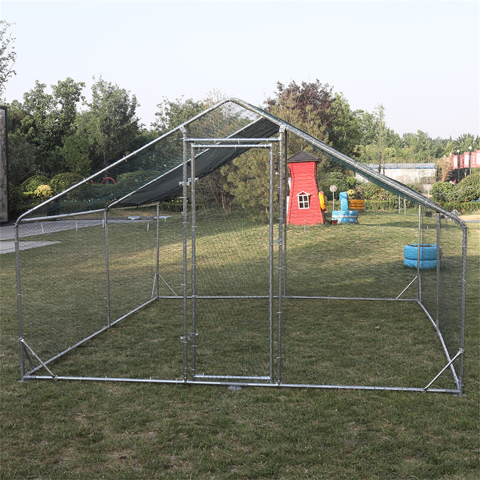 Pefilos 13'L Outdoor Large Chicken Coop, Walk-in Metal Poultry Cage Hen Run House Rabbits Habitat Pen with Waterproof and Anti-Ultraviolet Cover, Silver Pefilos 13'L Outdoor Large Chicken Coop, Walk-in Metal Poultry Cage Hen Run House Rabbits Habitat Pen with Waterproof and Anti-Ultraviolet Cover, Silver