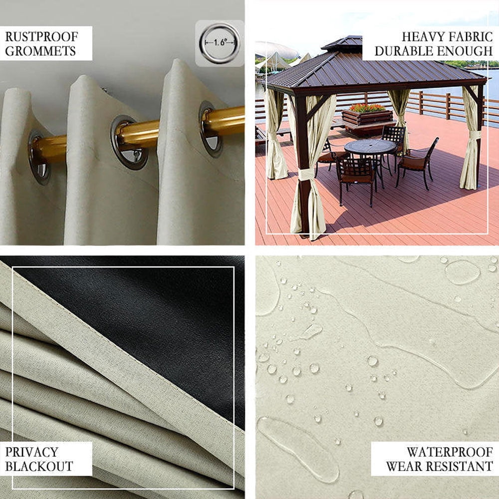 Beige Grommet Top Waterproof Outdoor Curtain for Patio, Porch, Gazebo, Pergola, 1 Panel, 52" W x 108" L