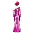 thumbnail image 3 of RUNQHUI Kids Girls Metallic Ruffle Flared Jumpsuit with Hat Set Fringed Performance Disco Dance Outfit Hot Pink 12, 3 of 6