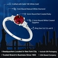 thumbnail image 2 of Gem Stone King 10K White Gold Red Created Ruby White Created Sapphire and White Diamond Accent 3-Stone Engagement Ring for Women (1.14 Cttw, Round 6MM, Gemstone July Birthstone, Size 8.5), 2 of 6