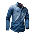 thumbnail image 2 of Fesfesfes Denim Shirt for Men Fall Winter Long Sleeve Shirt Men's Casual Gradient Denim Shirt Blouse Clearance Under $10, 2 of 9