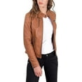 thumbnail image 2 of Womens Genuine Tan Lambskin Leather Jacket Motorcycle Biker Leather Jacket W530, 2 of 4