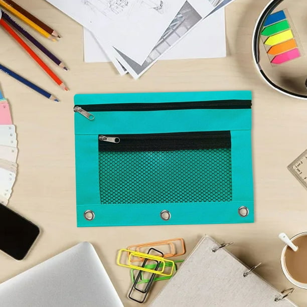 Fiudx Ofertas flash Artículos en oferta Estuche para lápices de tres agujeros con cremallera, bolsa de almacenamiento de documentos de PVC transparente, carpeta desmontable, estuche para lápices de g