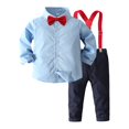 thumbnail image 4 of British Style Kids Suspenders Outfit, Boys Long Sleeve Shirt and Suspenders Pants Set, Toddler Two-Piece Formal Wear for Weddings and Events, Age 3M-6 Years Light Blue 110, 4 of 4