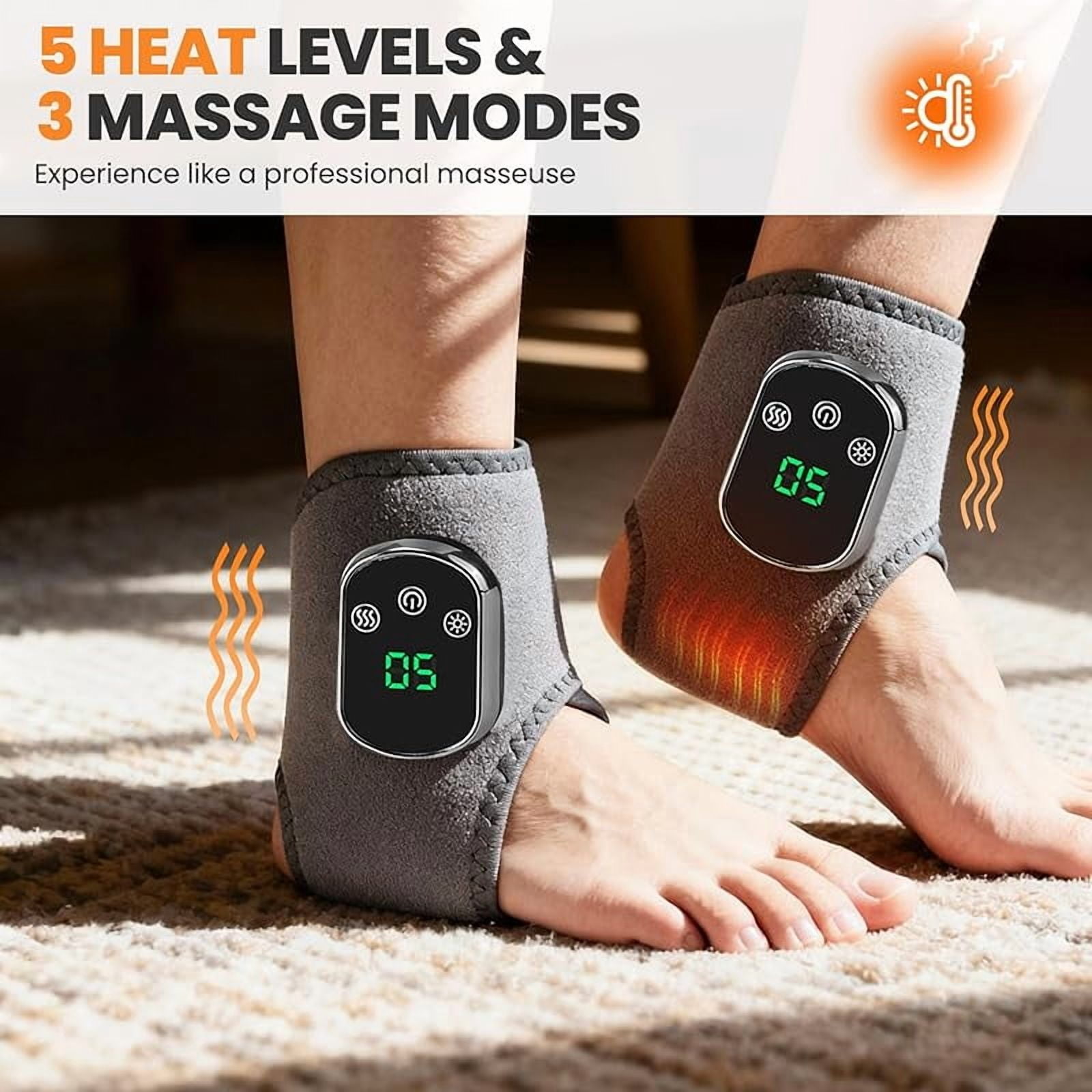 Wrongduck 2-Pack Foot Massager Warming Wrap, 2-in-1 Heated Foot and Ankle Massager with 3 Modes & 4 Heat Levels, Cordless USB Rechargeable Portable Relaxation Wraps