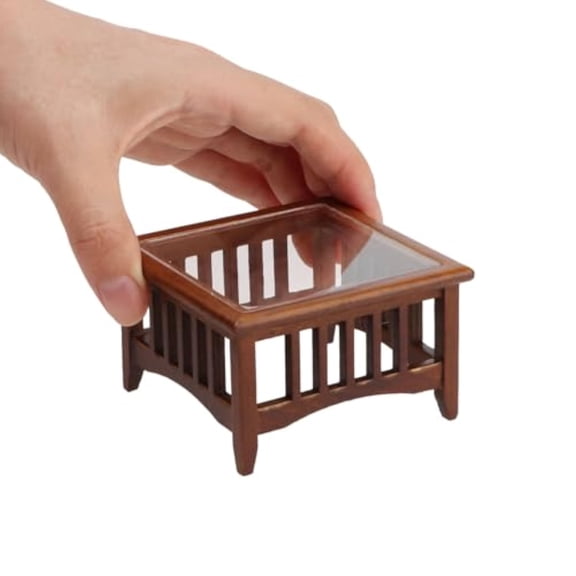 Dollhouse Coffee Table Miniature Furniture 1:12 Scale Wooden Tea Table Square Shape Side Tables Acrylic Tabletop Props Miniature End Table Living Room Pocket Desk Doll House Decoration Props (Brown)