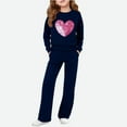 thumbnail image 2 of HAiming Girls Sweatsuit 2 Piece Set Casual Long Sleeve Crew Neck Pullover Hoodless Tops Wide Leg Pants with Sequin, 2 of 5