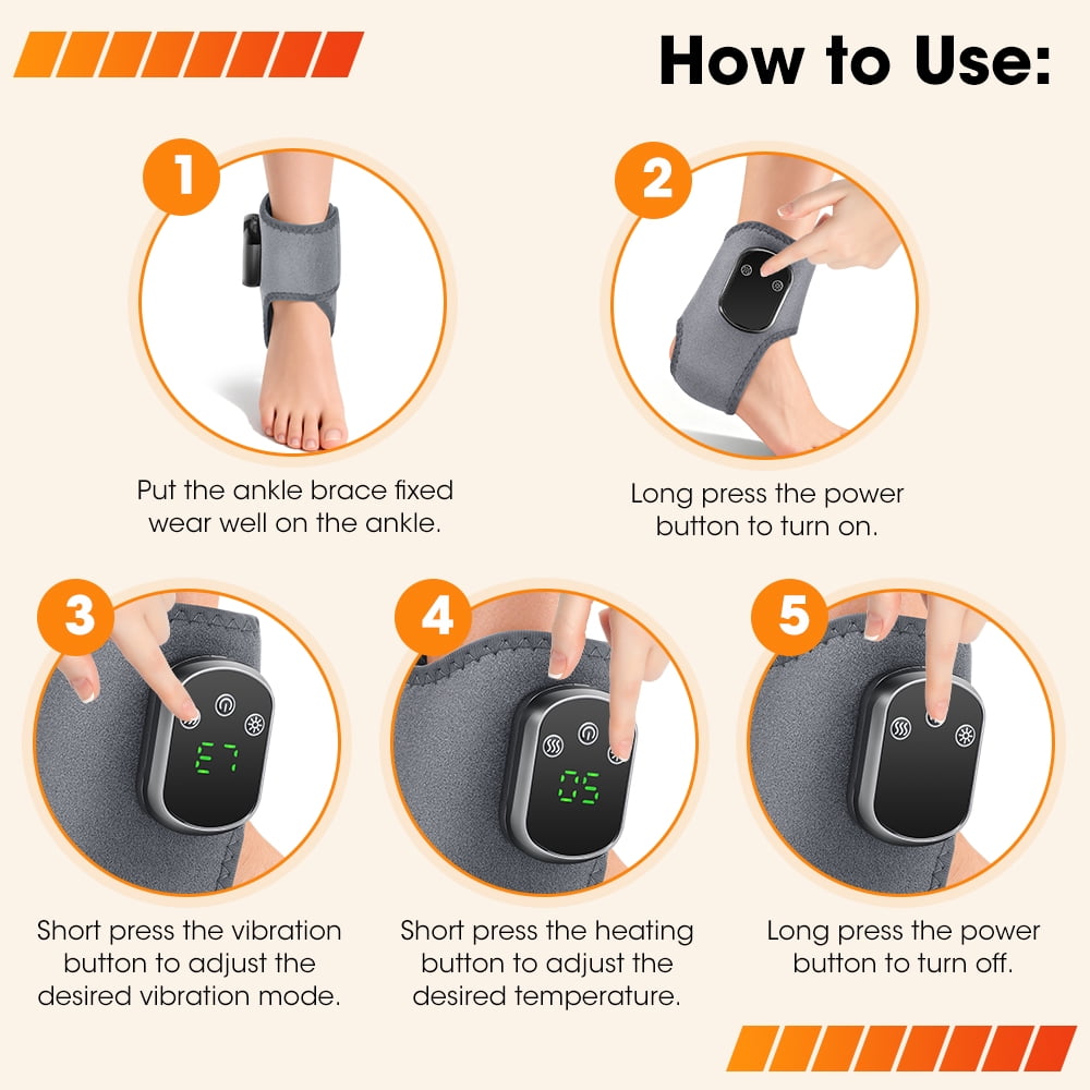 Cordless Ankle Heating Pad with Massage,Portable Heated Wrap Rechargeable Ankle Massager,5 Heat Levels & 3 Vibration Modes,USB Wearable Heated Ankle Brace Support for Foot Care,Home & Travel Use