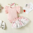 thumbnail image 2 of Kucnuzki Newborn Newborn Baby Girl Clothes Romper Shorts Set Fly Sleeve Pure Color Casuak Rompers Top Elastic Floral Mesh Panel Shorts Headband 3PCS Set Pink, 2 of 9
