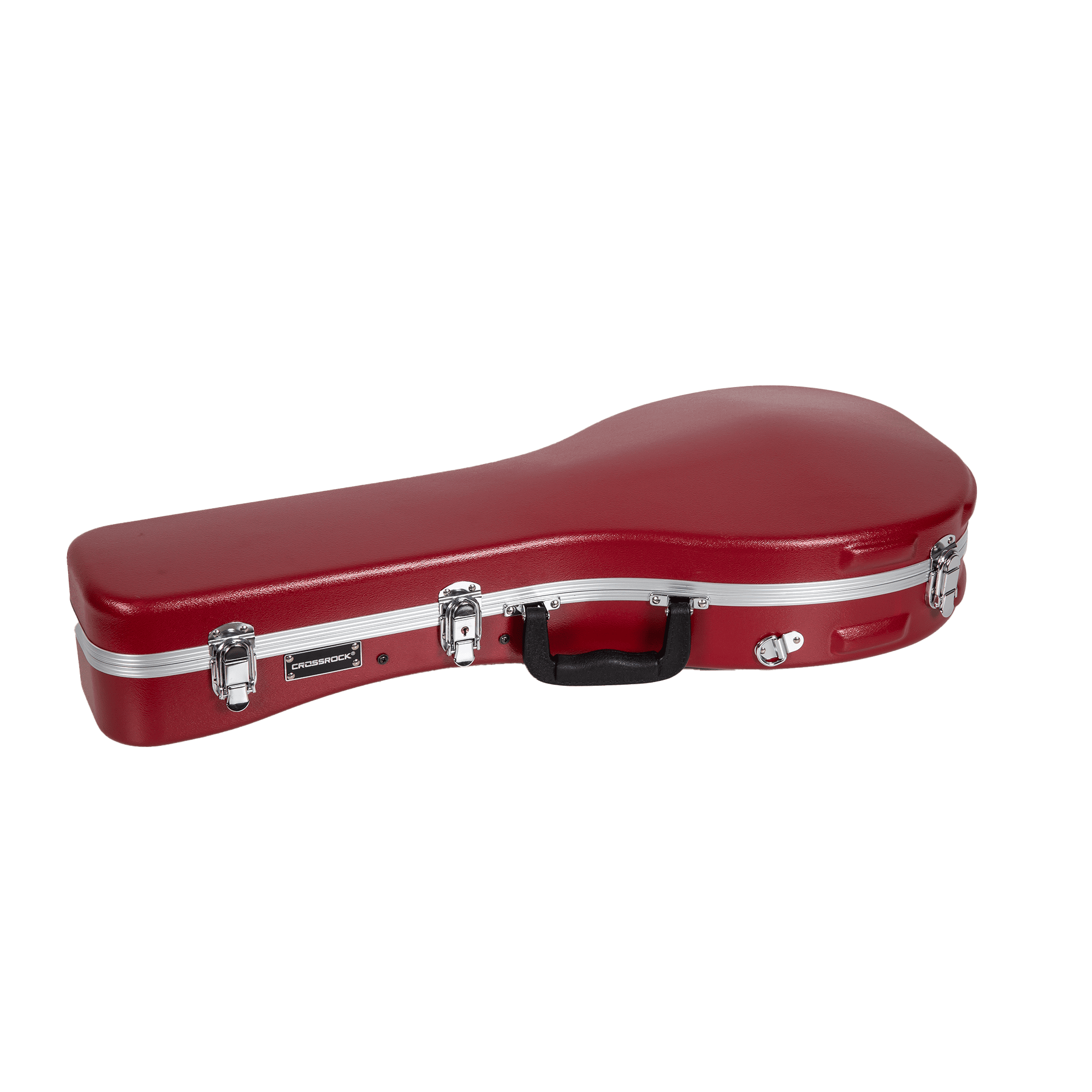 Crossrock A-style Mandolin Case | ABS Molded Hardshell with Security Lock, Metal Feet, and Detachable Straps-Red
