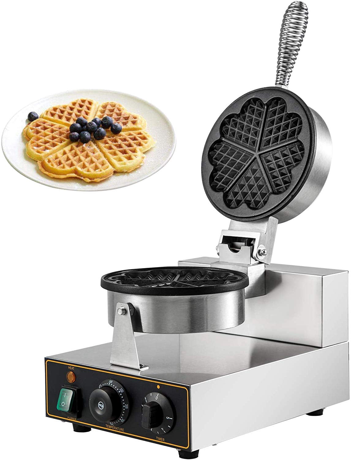 VEVOR 110V Commercial Waffle Maker 5pcs Nonstick 1200W Temperature and